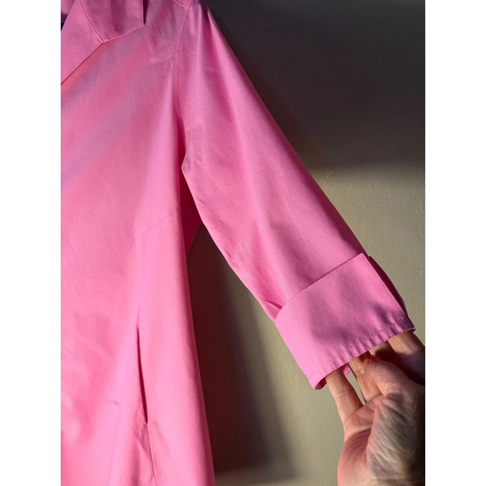 Foxcroft NYC Heritage Non-Iron Pink Cotton Button Down Tunic Shirt Pockets 12